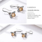 925 Sterling Silver Bee Drop Earrings with Crystal Accents