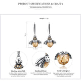 925 Sterling Silver Bee Drop Earrings with Crystal Accents