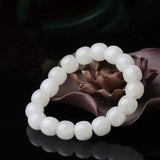 Hetian Jade Geometric Bead Strand Bracelet Natural Gemstone Fine Jewelry