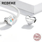 925 Sterling Silver Heart Charm Beads for Bracelet Pendant Jewelry Making