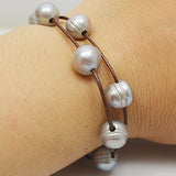 Gray Freshwater Pearl Bracelet Necklace on Brown Rope Jewelry