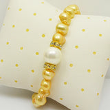 Champagne Baroque Freshwater Pearl Bracelet Rhinestone Shell Elastic