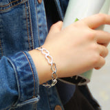 925 Silver Bracelet Women's Heart Bangle Adjustable Size Fine Jewelry