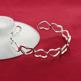 925 Silver Bracelet Women's Heart Bangle Adjustable Size Fine Jewelry