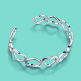 925 Silver Bracelet Women's Heart Bangle Adjustable Size Fine Jewelry