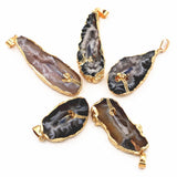 Geode Agate Slice Pendants with Kyanite Point Inlay - 4PCS