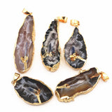 Geode Agate Slice Pendants with Kyanite Point Inlay - 4PCS