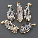 Geode Agate Slice Pendants with Kyanite Point Inlay - 4PCS