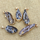 Geode Agate Slice Pendants with Kyanite Point Inlay - 4PCS