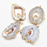 Geode Agates Slice Pendants Yellow Crystal Point Stone Quartzs Jewelry 4PCS