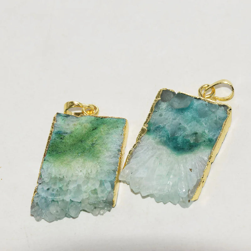 Green Geode Druzy Stone Pendant for Jewelry Making Women
