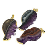 Geode Druzy Purple Crystal Stone Pendant DIY Jewelry Making Quartz Slab