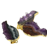 Geode Druzy Purple Crystal Stone Pendant DIY Jewelry Making Quartz Slab