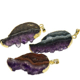 Geode Druzy Purple Crystal Stone Pendant DIY Jewelry Making Quartz Slab