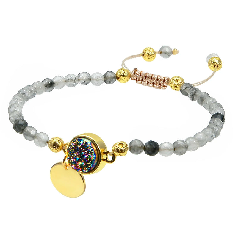 Geode Druzy Quartz Bracelet Reiki Healing 4mm Beads Chain Luck Women Men