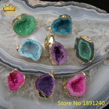 Geode Pendant in 4 Colors, Gold-Edged Ornaments, Natural Geode Pendant