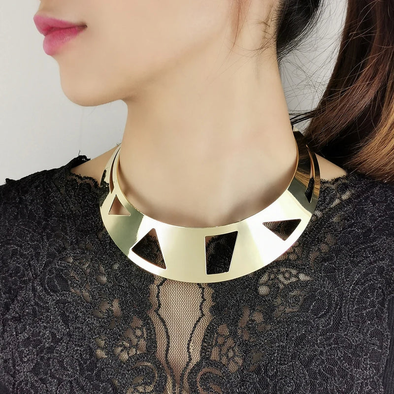 Geometric Hollow Alloy Torques Choker Necklaces For Women