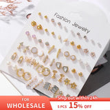 30 Pairs Sweet Heart-shaped Imitation-pearl Stud Earrings for Women