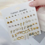 30 Pairs Sweet Heart-shaped Imitation-pearl Stud Earrings for Women