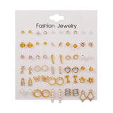 30 Pairs Sweet Heart-shaped Imitation-pearl Stud Earrings for Women