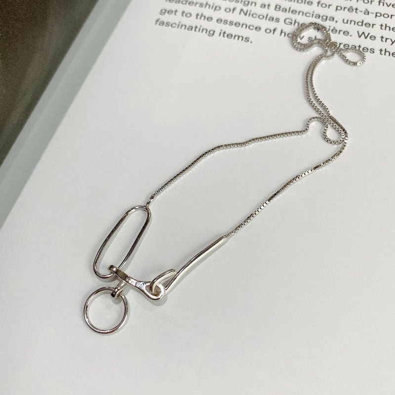 925 Silver Choker Necklace with Circle Pendant Asymmetric Jewelry