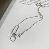 925 Silver Choker Necklace with Circle Pendant Asymmetric Jewelry