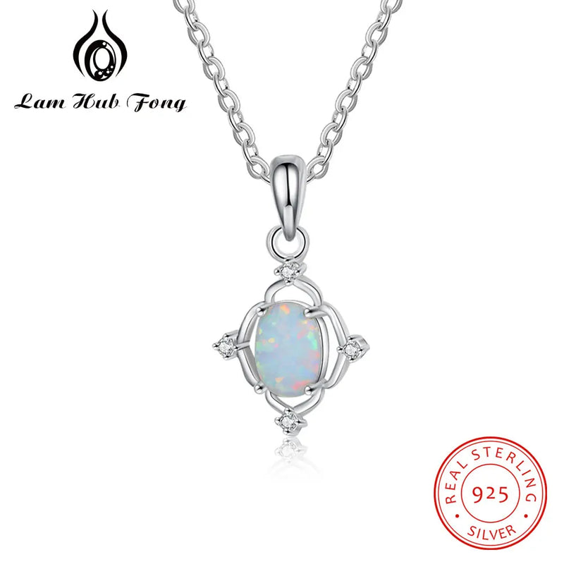 925 Silver Chain Necklace Zircon Opal Stone Statement Jewelry