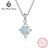 925 Silver Chain Necklace Zircon Opal Stone Statement Jewelry