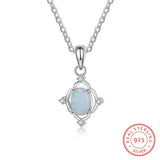 925 Silver Chain Necklace Zircon Opal Stone Statement Jewelry