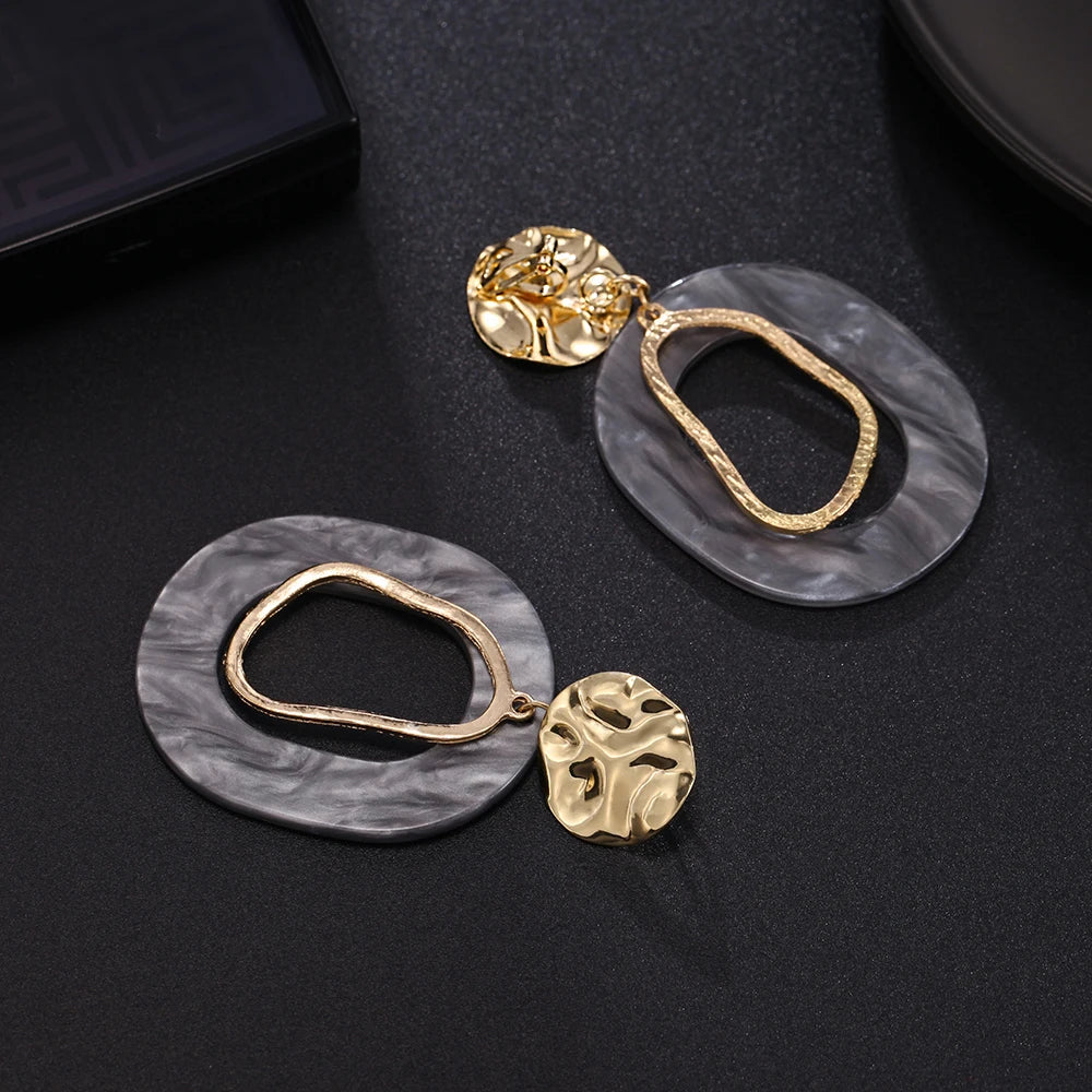 Geometric Acrylic Statement Ear Clip Earrings Vintage Resin Oval Round Earring B