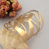 Geometric Alloy Cuff Bracelet Wide Open Decorated Hollow Out Metal Bangles