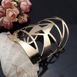 Geometric Alloy Cuff Bracelet Wide Open Decorated Hollow Out Metal Bangles