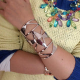 Geometric Alloy Cuff Bracelet Wide Open Decorated Hollow Out Metal Bangles