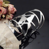 Geometric Alloy Cuff Bracelet Wide Open Decorated Hollow Out Metal Bangles