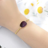 Geometric Amethyst Charm Bracelet Natural Stone Stainless Steel Chain