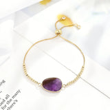 Geometric Amethyst Charm Bracelet Natural Stone Stainless Steel Chain
