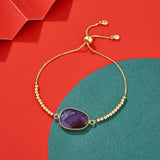Geometric Amethyst Charm Bracelet Natural Stone Stainless Steel Chain