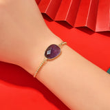 Geometric Amethyst Charm Bracelet Natural Stone Stainless Steel Chain