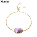 Geometric Amethyst Charm Bracelet Natural Stone Stainless Steel Chain