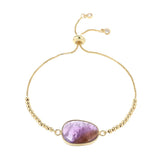 Geometric Amethyst Charm Bracelet Natural Stone Stainless Steel Chain