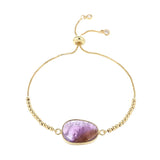 Geometric Amethyst Charm Bracelet Natural Stone Stainless Steel Chain