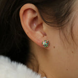 925 Sterling Silver Colorful Rainbow Cz Geometric Ball Stud Earring