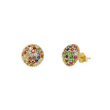 925 Silver Geometric Ball Round Stud Earring, Colorful CZ Paved Classic Jewelry