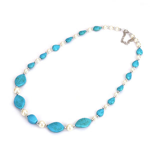 Geometric Beaded Turquoise String Bead Necklace