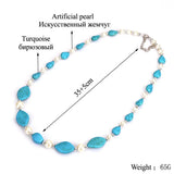 Geometric Beaded Turquoise String Bead Necklace