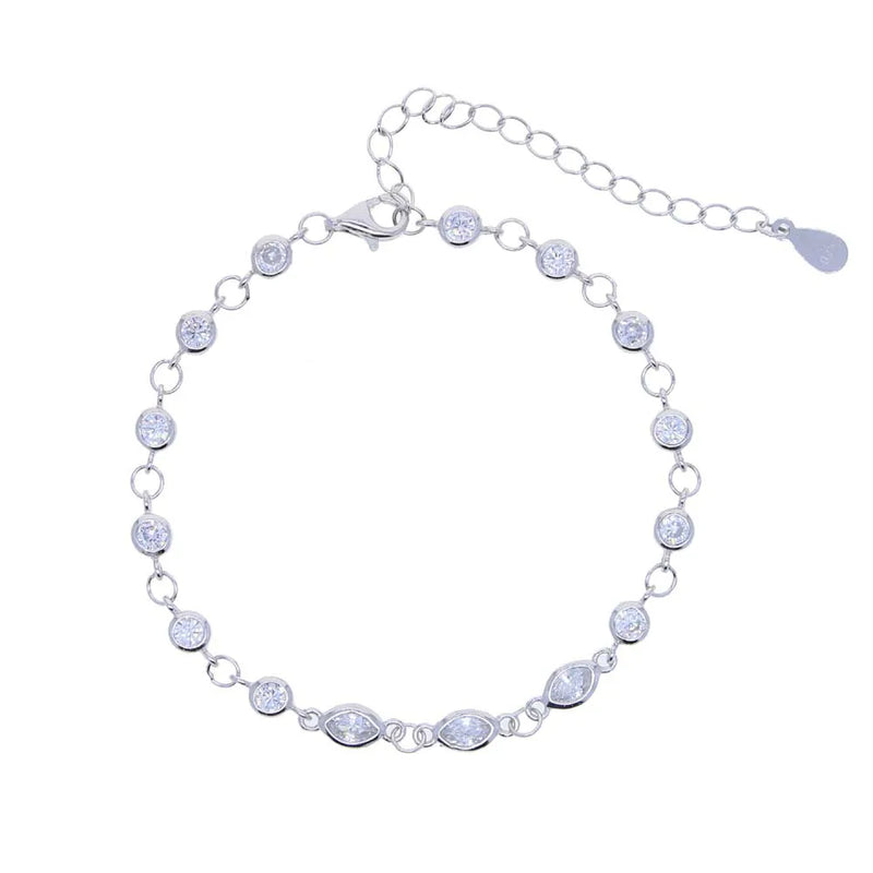 Geometric CZ Bezel Station Chain 925 Silver Bracelet