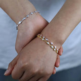 Geometric CZ Bezel Station Chain 925 Silver Bracelet