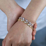 Geometric CZ Bezel Station Chain 925 Silver Bracelet