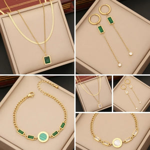 Geometric Block Emerald Jewelry Set