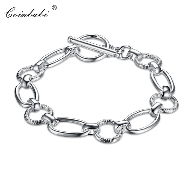 Geometric Silver Toggle Bracelet, 925 Sterling Silver Gift for Her